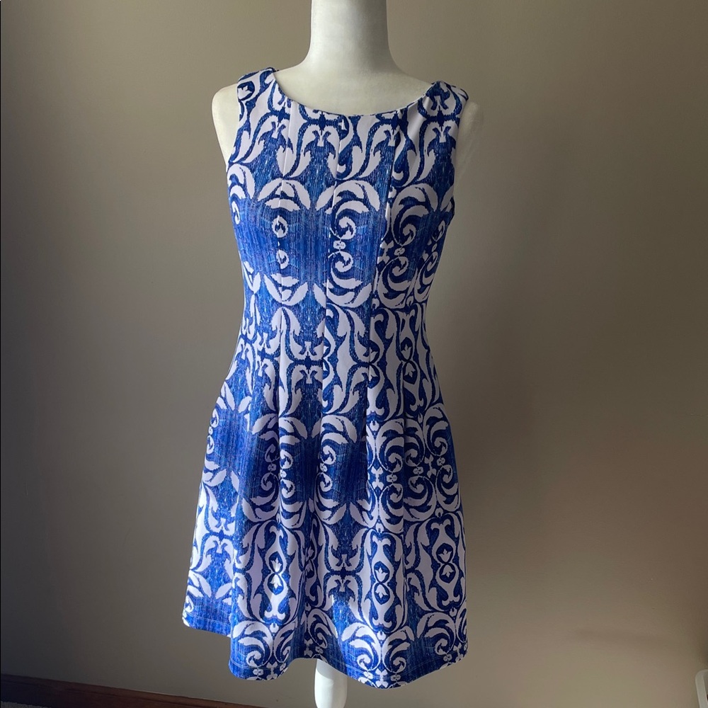 Julian Taylor Blue and White Patterned Dress Women’s 6